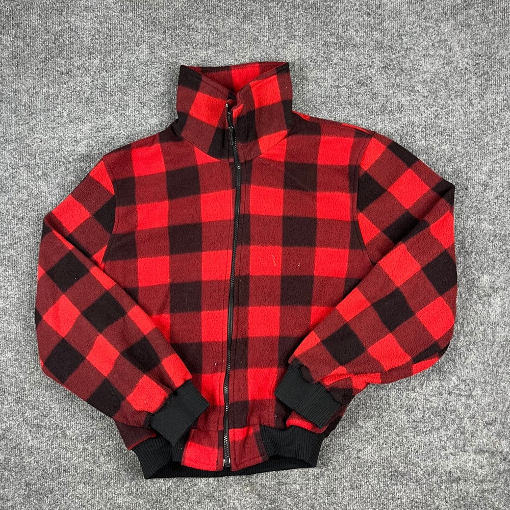 Woolrich Fleece Jacket Womens Size M Red Black Buffalo Plaid Full Zip Outdoor